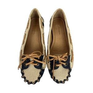 Aerin Lauder Skipper Boat Shoe  Women's Size 7.5  Navy Stripe Moc Toe Slip-on